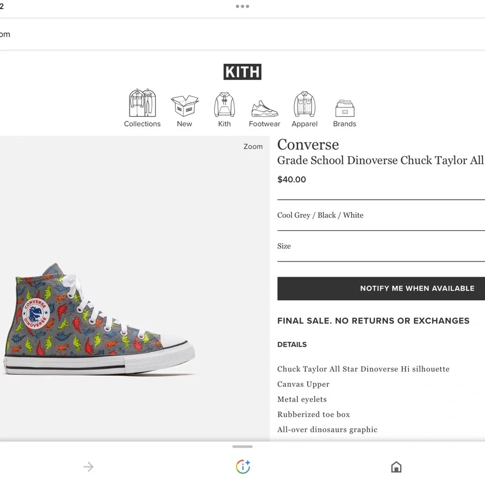 ‘Converse’ Grade School Dinoverse Hi-Top Sneakers